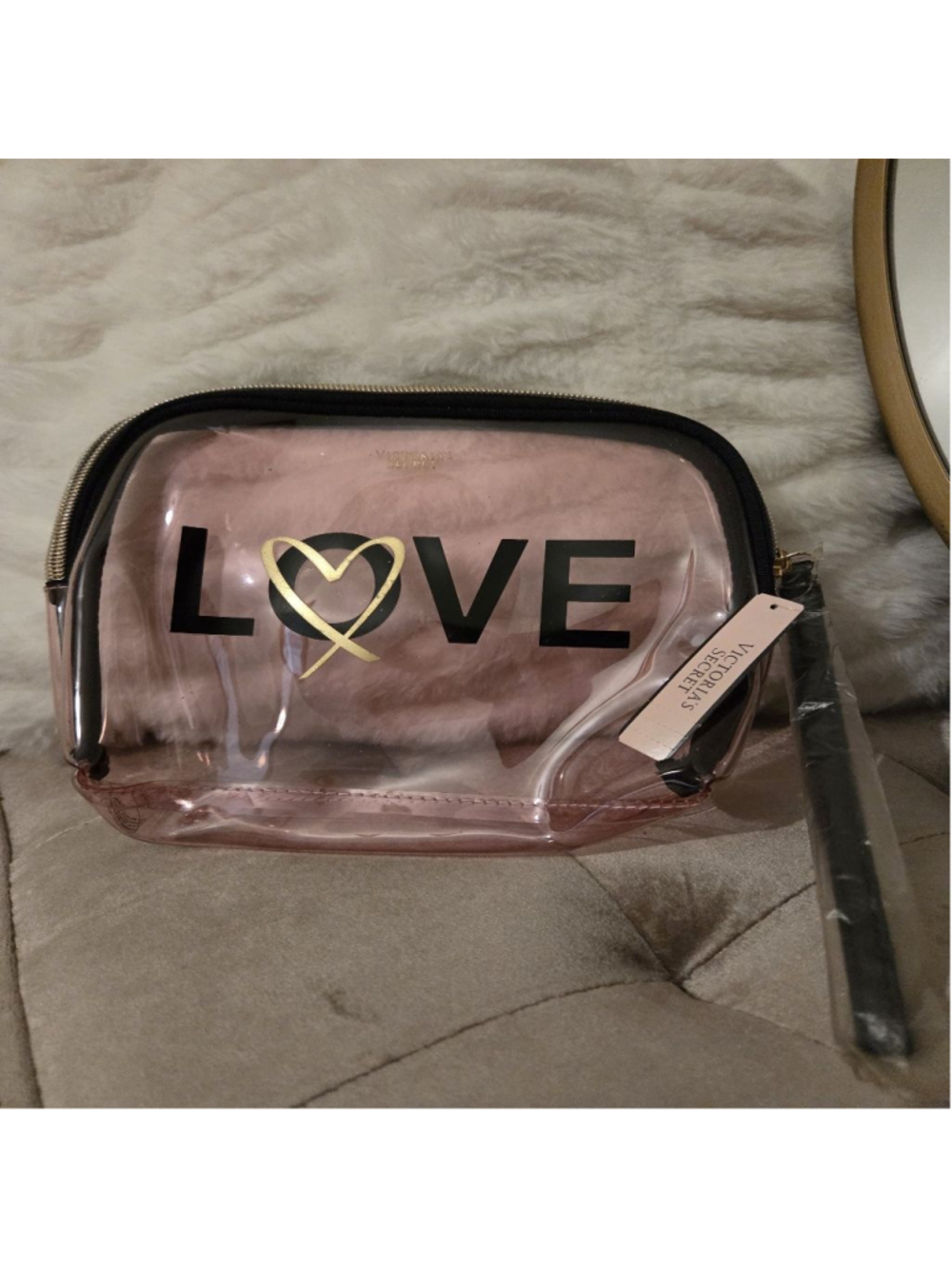 Women's Victoria's Secret Pink & Black Love Cosmetic Bag One Size